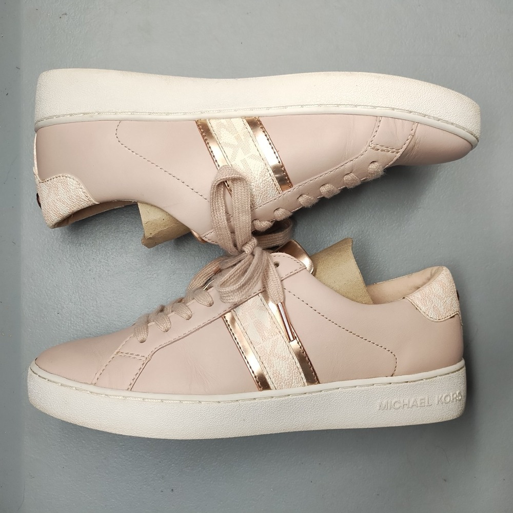 Michael Kors Casual Sneakers Womens Size 6M Pink‎ White Leather Cap Toe Lace Up - Picture 3 of 7